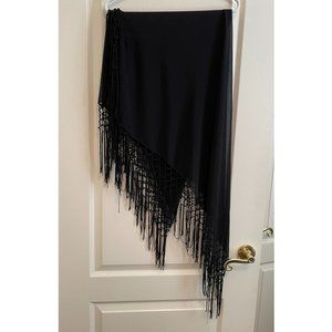 Black Crepe Square Flamenco Belly Dance Piano Scarf with Fringe